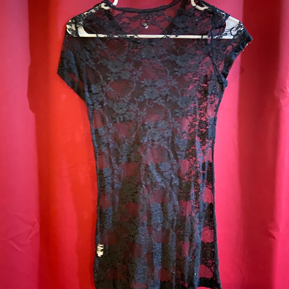 See through lace short sleeve shirt